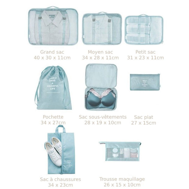Organisateur de sac pour valise premium - set de 8 pièces